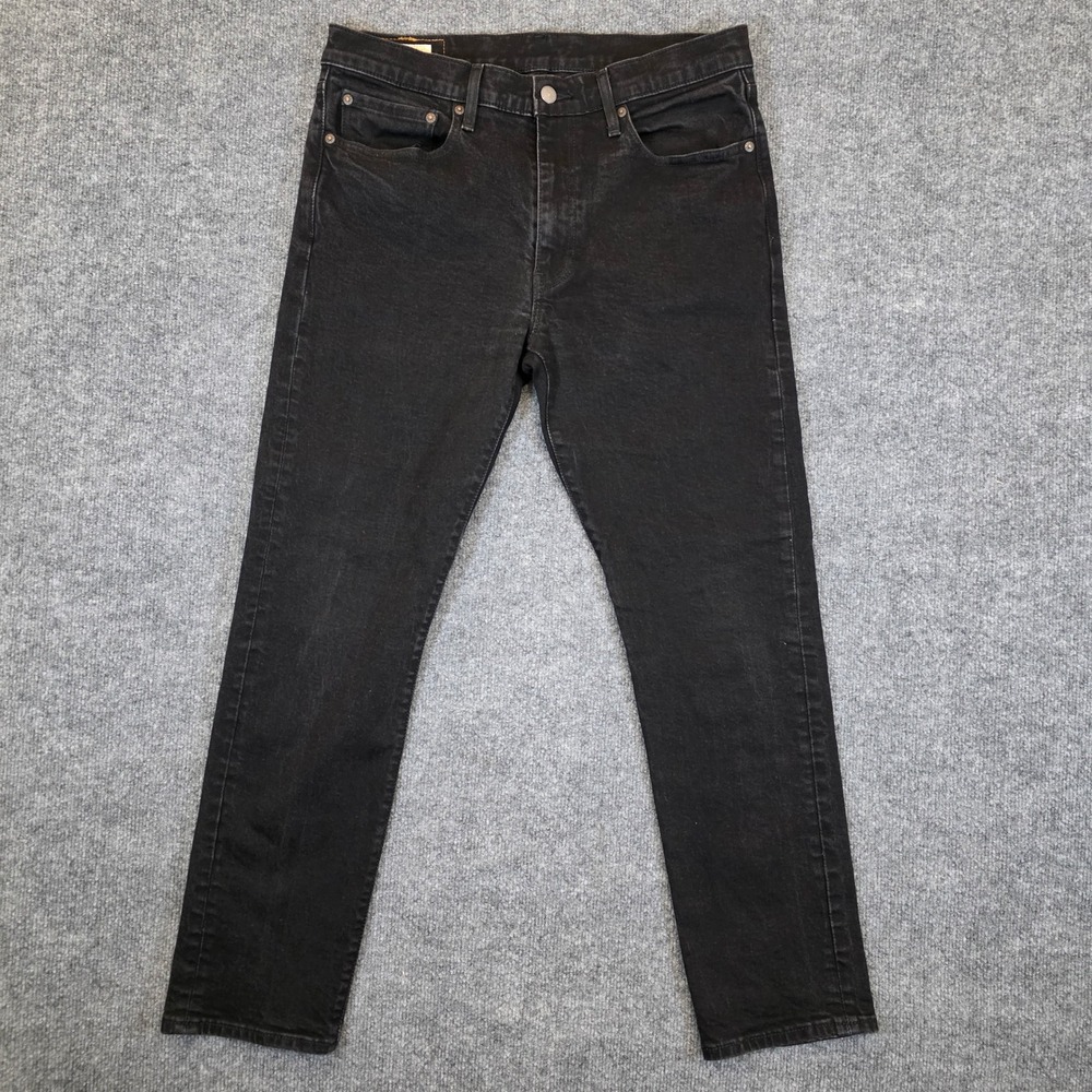 Levis 502 Jeans Men 34x29 Black Premium Denim Tapered Stretch Punk Metal Gothic